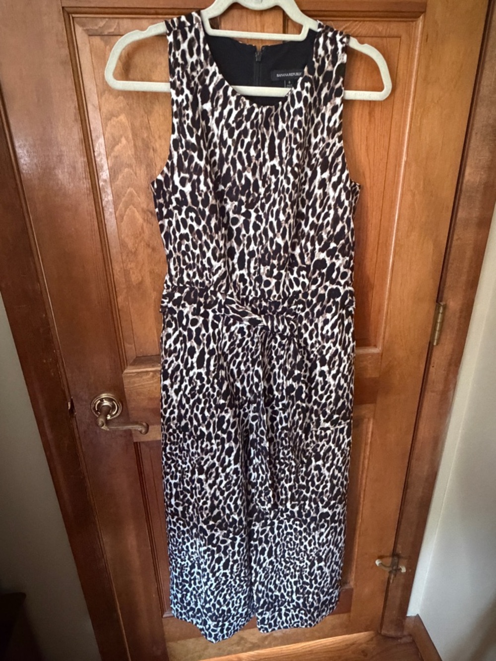 Banana Republic Sleeveless Leopard Print Jumpsuit - Black & Cream Size 8